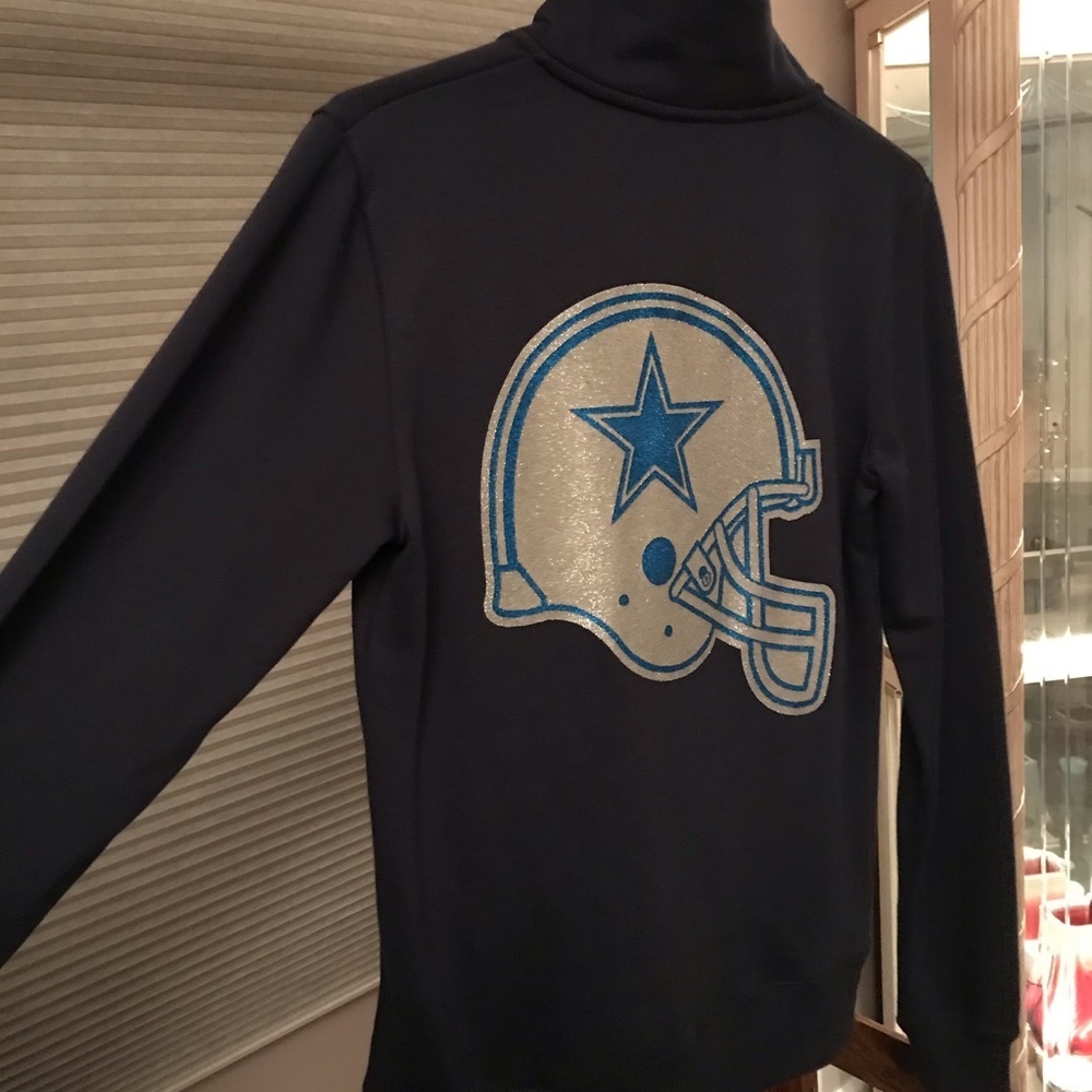 Dallas Cowboys Her Style Cotton Warm Up Sweatshirt Helmet Graphic Navy Blue M